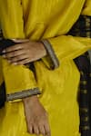 Shorshe Clothing_Yellow Handloom Tissue Embroidery Zeenat Sleeve Kurta And Woven Palazzo Set _at_Aza_Fashions