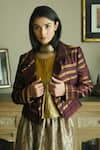 Buy_Shorshe Clothing_Purple Silk Stripe Notched Lapel Pattern Collar Jacket _at_Aza_Fashions