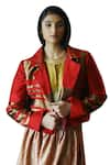 Shop_Shorshe Clothing_Red Silk Stripe Notched Lapel Collar Jacket _Online_at_Aza_Fashions