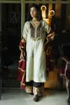 Buy_Shorshe Clothing_Ivory Kurta Handloom Tissue Embroidered Coin V Neck Banjara With Palazzo _at_Aza_Fashions