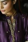 Buy_Shorshe Clothing_Purple Chanderi Hand Embroidered Sequin Collar Noor Kurta With Salwar _Online_at_Aza_Fashions