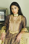 Buy_Shorshe Clothing_Beige Chanderi Hand Embroidered Stripe Pattern Dupatta _Online_at_Aza_Fashions