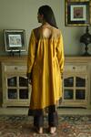 Shop_Shorshe Clothing_Yellow Chanderi Brocade Hand Embroidered Floral Yoke Kurta With Cigarette Pant _at_Aza_Fashions