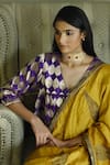 Shorshe Clothing_Purple Brocade Geometric V Neck Pattern Blouse _Online_at_Aza_Fashions