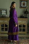 Shop_Shorshe Clothing_Purple Chanderi Brocade Hand Embroidered Floral Round Yoke Kurta With Palazzo _at_Aza_Fashions