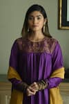 Buy_Shorshe Clothing_Purple Chanderi Brocade Hand Embroidered Floral Round Yoke Kurta With Palazzo _Online_at_Aza_Fashions