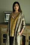 Buy_Shorshe Clothing_Brown Brocade Floral Open Judee Pattern Jacket _Online_at_Aza_Fashions