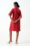 Shop_Madder Much_Red Handloom Cotton Embroidery Thread Lapel Madder Taiwo Bird Shirt Dress _at_Aza_Fashions