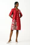 Madder Much_Red Handloom Cotton Embroidery Thread Lapel Madder Taiwo Bird Shirt Dress _at_Aza_Fashions