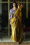 Shop_Shorshe Clothing_Yellow Silk Block Print Leaf Saree _at_Aza_Fashions