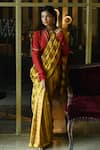 Shorshe Clothing_Yellow Handwoven Tissue Hand Embroidered Stripe Zari Patti Hem Saree _Online_at_Aza_Fashions