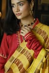 Shop_Shorshe Clothing_Yellow Handwoven Tissue Hand Embroidered Stripe Zari Patti Hem Saree _Online_at_Aza_Fashions