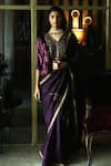 Buy_Shorshe Clothing_Purple Silk Hand Block Print Leaf Jamuni Patta Saree _at_Aza_Fashions