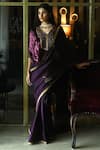 Shop_Shorshe Clothing_Purple Silk Hand Block Print Leaf Jamuni Patta Saree _at_Aza_Fashions