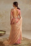 Shop_Chhavvi Aggarwal_Beige Lurex Georgette Print Floral V-neck Rose Lehenga Set _at_Aza_Fashions