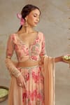 Shop_Chhavvi Aggarwal_Beige Lurex Georgette Print Floral V-neck Rose Lehenga Set _Online_at_Aza_Fashions