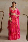 Buy_Chhavvi Aggarwal_Pink Lurex Georgette Print Floral Sweetheart Rose Gathered Lehenga Set _at_Aza_Fashions