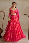 Buy_Chhavvi Aggarwal_Pink Lurex Georgette Print Floral Sweetheart Rose Gathered Lehenga Set _Online_at_Aza_Fashions