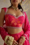 Chhavvi Aggarwal_Pink Lurex Georgette Print Floral Sweetheart Rose Gathered Lehenga Set _at_Aza_Fashions