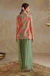 Shop_Chhavvi Aggarwal_Green Crepe Print Floral Notched Lapel Jade Rose Jacket With Draped Skirt Set _at_Aza_Fashions