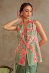 Buy_Chhavvi Aggarwal_Green Crepe Print Floral Notched Lapel Jade Rose Jacket With Draped Skirt Set _Online_at_Aza_Fashions