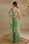 Shop_Chhavvi Aggarwal_Green Georgette Embroidered Sequin Pre-draped Ruffle Saree With Blouse _at_Aza_Fashions