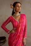 Chhavvi Aggarwal_Pink Georgette Printed Floral Rose Embroidered Pre-draped Saree With Blouse _Online_at_Aza_Fashions