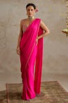 Buy_Chhavvi Aggarwal_Pink Satin Embroidered Mirror Sweetheart Pre-draped Saree With Blouse _at_Aza_Fashions