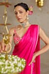 Buy_Chhavvi Aggarwal_Pink Satin Embroidered Mirror Sweetheart Pre-draped Saree With Blouse _Online_at_Aza_Fashions