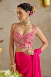 Shop_Chhavvi Aggarwal_Pink Satin Embroidered Mirror Sweetheart Pre-draped Saree With Blouse _Online_at_Aza_Fashions