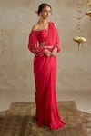 Chhavvi Aggarwal_Pink Georgette Embroidered Sequin Sweetheart Pre-draped Saree With Blouse _Online_at_Aza_Fashions