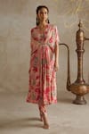 Buy_Chhavvi Aggarwal_Beige Crepe Print Sequin V-neck Rose Kurta With Pant _at_Aza_Fashions