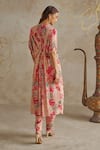 Shop_Chhavvi Aggarwal_Beige Crepe Print Sequin V-neck Rose Kurta With Pant _at_Aza_Fashions