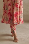 Chhavvi Aggarwal_Beige Crepe Print Sequin V-neck Rose Kurta With Pant _Online_at_Aza_Fashions