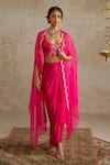 Buy_Chhavvi Aggarwal_Pink Organza Embroidered Sequin U-neck Scallop Border Cape With Skirt Set _at_Aza_Fashions