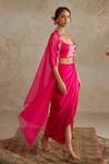 Buy_Chhavvi Aggarwal_Pink Organza Embroidered Sequin U-neck Scallop Border Cape With Skirt Set _Online_at_Aza_Fashions