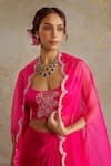 Shop_Chhavvi Aggarwal_Pink Organza Embroidered Sequin U-neck Scallop Border Cape With Skirt Set _Online_at_Aza_Fashions