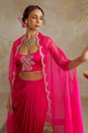 Chhavvi Aggarwal_Pink Organza Embroidered Sequin U-neck Scallop Border Cape With Skirt Set _at_Aza_Fashions