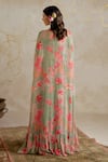 Shop_Chhavvi Aggarwal_Green Georgette Print Sequin Sweetheart Floral Lehenga Set With Cape _at_Aza_Fashions