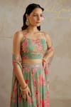 Shop_Chhavvi Aggarwal_Green Georgette Print Sequin Sweetheart Floral Lehenga Set With Cape _Online_at_Aza_Fashions