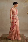 Shop_Chhavvi Aggarwal_Beige Georgette Print Sequin V-neck Rose Sharara Saree Set _Online_at_Aza_Fashions