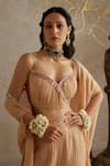 Buy_Chhavvi Aggarwal_Beige Crushed Tissue Embroidered Sequin Sweetheart Border Cape With Pant Set _Online_at_Aza_Fashions