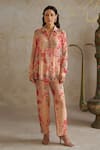 Buy_Chhavvi Aggarwal_Beige Georgette Print Sequin Collar Rose Shirt With Pant _at_Aza_Fashions