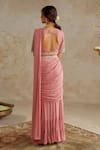 Shop_Chhavvi Aggarwal_Pink Georgette Embroidered Pearls U-neck Pre-draped Saree With Blouse Set _at_Aza_Fashions