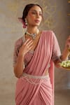 Buy_Chhavvi Aggarwal_Pink Georgette Embroidered Pearls U-neck Pre-draped Saree With Blouse Set _Online_at_Aza_Fashions