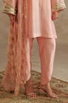 Chhavvi Aggarwal_Pink Chanderi Embroidered Sequin V-neck Kurta Pant Set _Online_at_Aza_Fashions