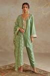 Buy_Chhavvi Aggarwal_Green Chanderi Embroidered Sequin V-neck Kurta Pant Set _at_Aza_Fashions