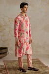 Buy_Chhavvi Aggarwal_Pink Crepe Printed Floral Kurta With Pant _at_Aza_Fashions