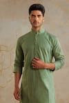 Shop_Chhavvi Aggarwal_Green Linen Cotton Solid Kurta With Pant _at_Aza_Fashions