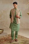 Buy_Chhavvi Aggarwal_Green Crepe Printed Geometric Floral Jade Kurta Set With Bundi _at_Aza_Fashions